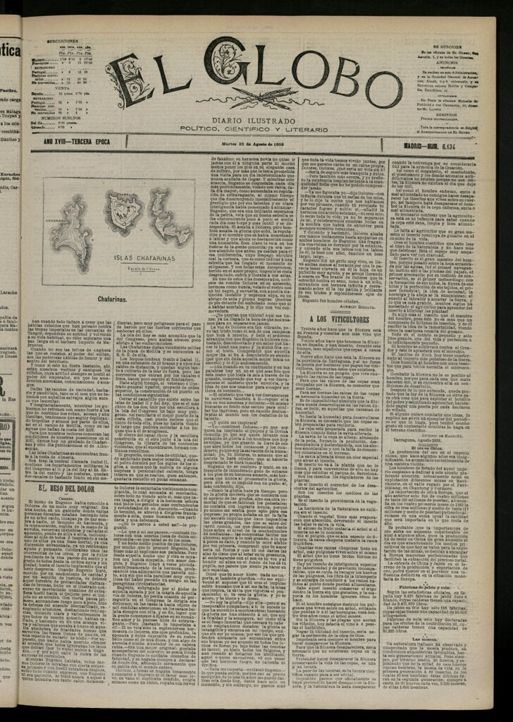 Miniatura de El Globo : diario ilustrado del 23 de agosto de 1892, nº 6134