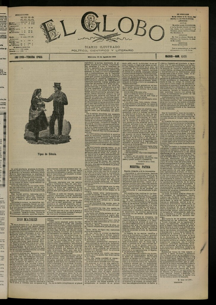 Miniatura de El Globo : diario ilustrado del 24 de agosto de 1892, nº 6135