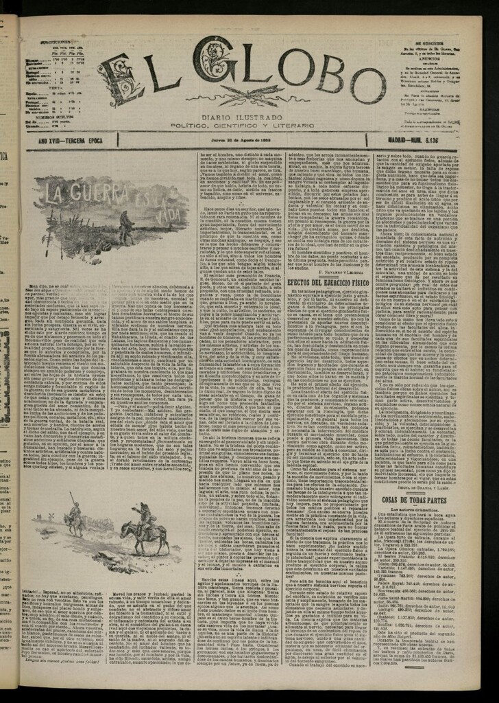 Miniatura de El Globo : diario ilustrado del 25 de agosto de 1892, nº 6136