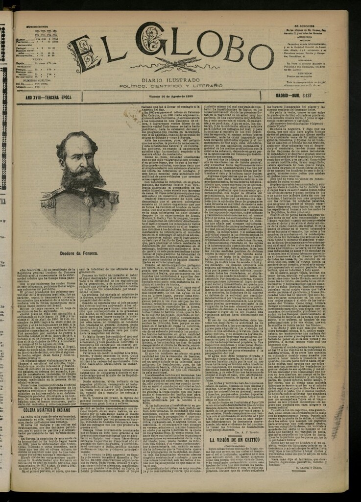 Miniatura de El Globo : diario ilustrado del 26 de agosto de 1892, nº 6137