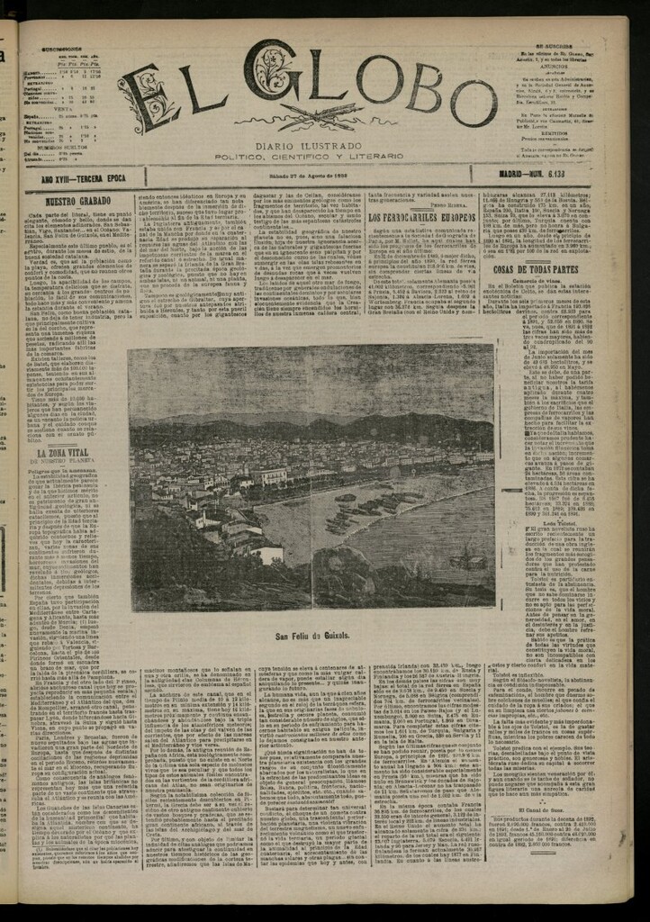 Miniatura de El Globo : diario ilustrado del 27 de agosto de 1892, nº 6138