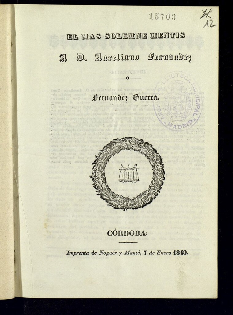 Miniatura de El mas solemne mentís a D. Aureliano Fernandez ó Fernandez Guerra