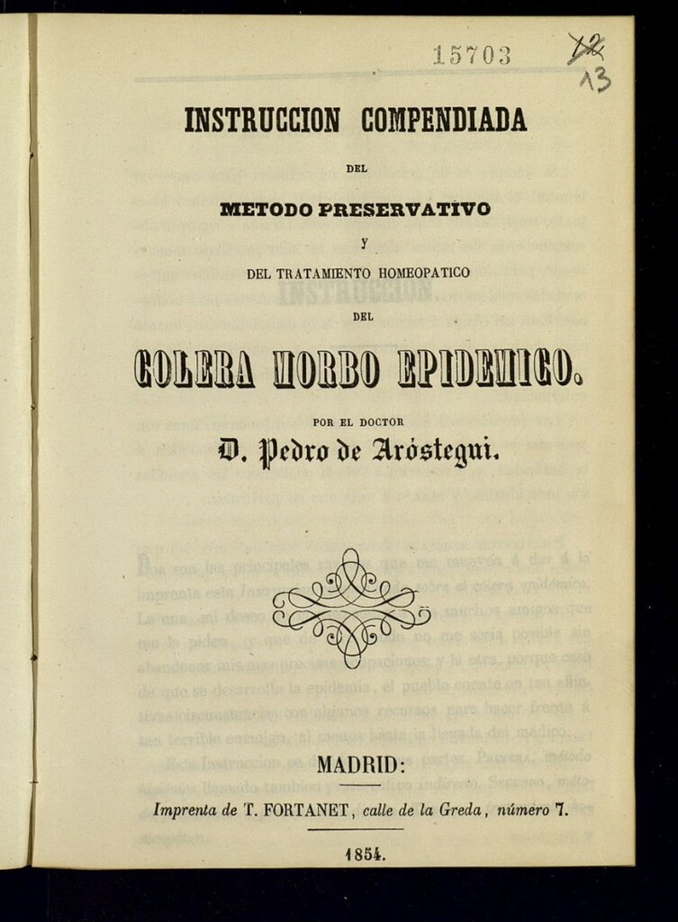 Miniatura de Instrucción compendiada del método preservativo y del tratamiento homeopático del cólera morbo epidémico