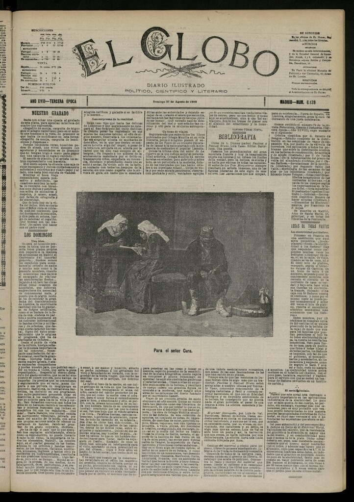 Miniatura de El Globo : diario ilustrado del 28 de agosto de 1892, nº 6139