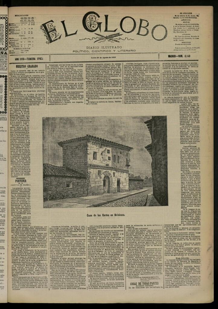 Miniatura de El Globo : diario ilustrado del 29 de agosto de 1892, nº 6140