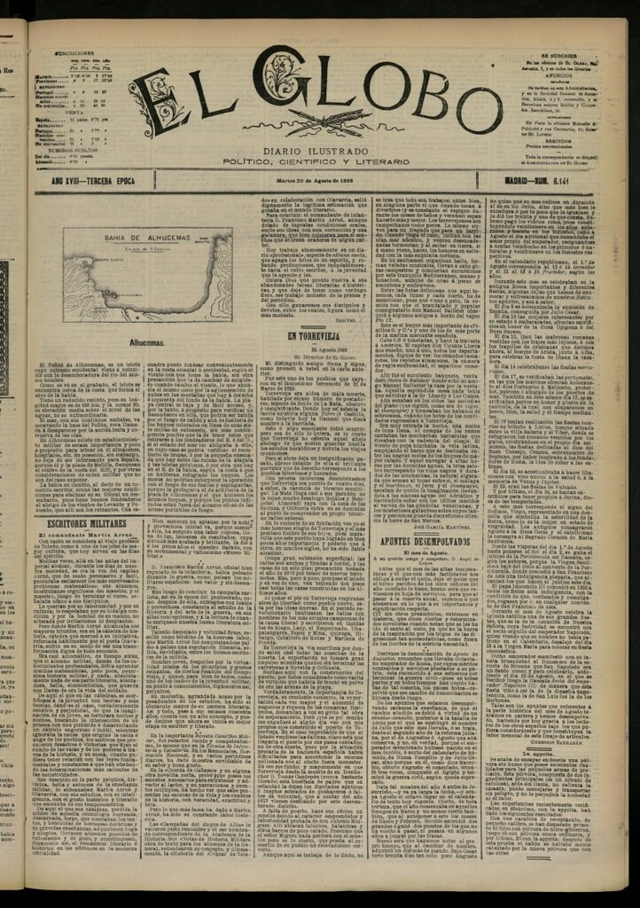 Miniatura de El Globo : diario ilustrado del 30 de agosto de 1892, nº 6141