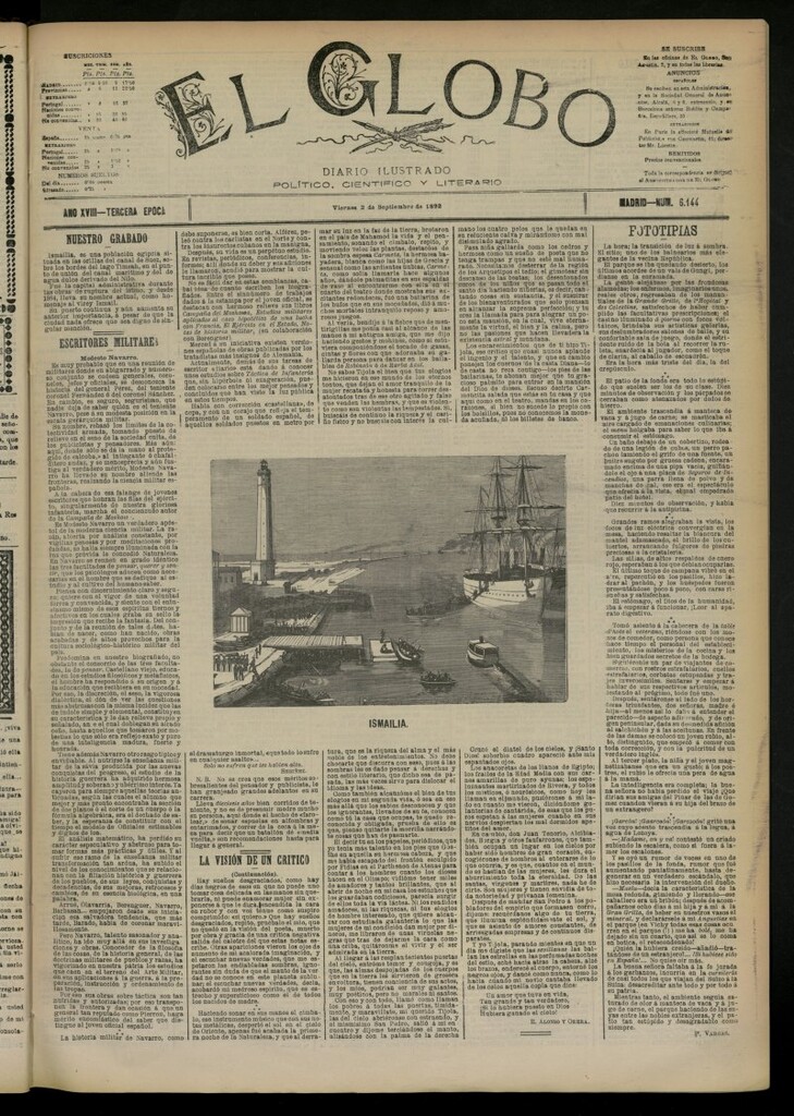 Miniatura de El Globo : diario ilustrado del 2 de septiembre de 1892, nº 6144