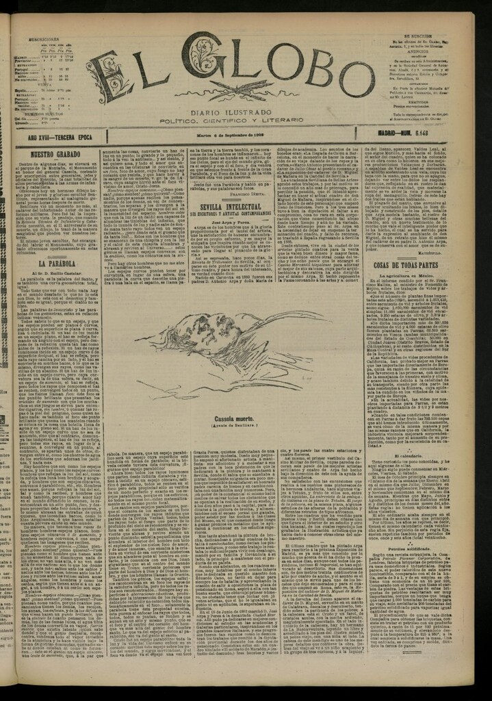 Miniatura de El Globo : diario ilustrado del 6 de septiembre de 1892, nº 6148