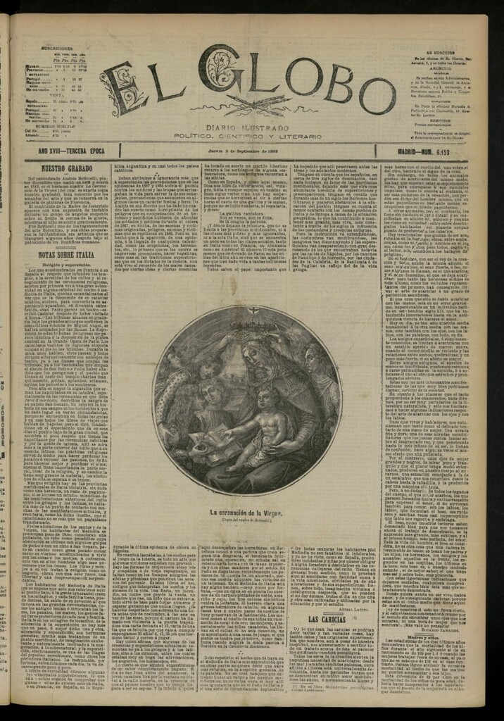 Miniatura de El Globo : diario ilustrado del 8 de septiembre de 1892, nº 6150