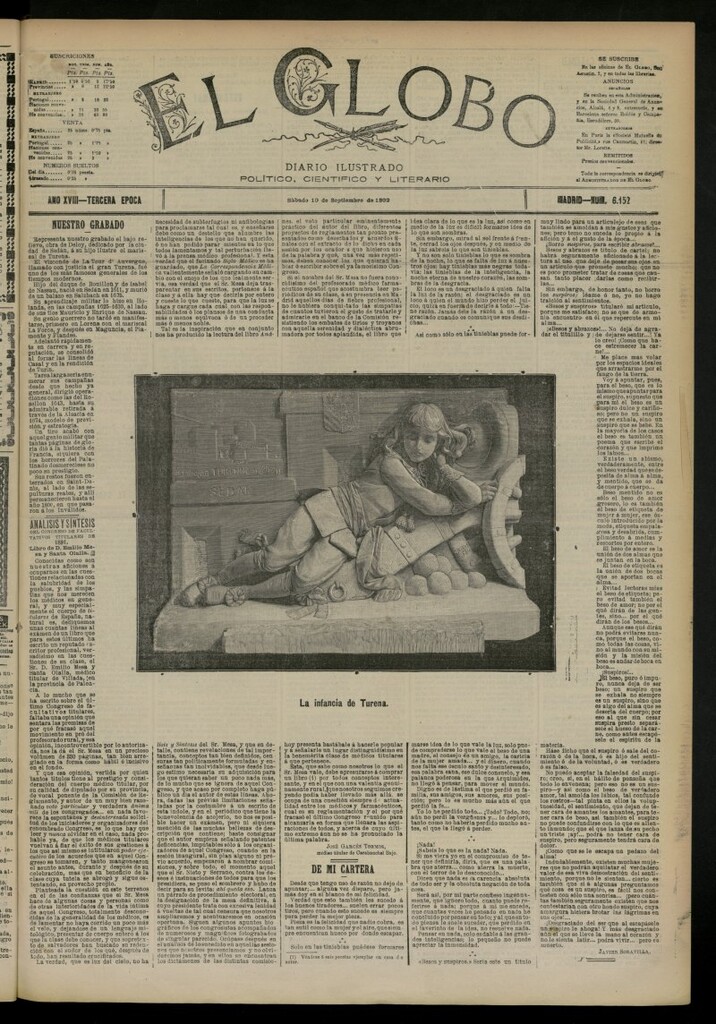 Miniatura de El Globo : diario ilustrado del 10 de septiembre de 1892, nº 6152