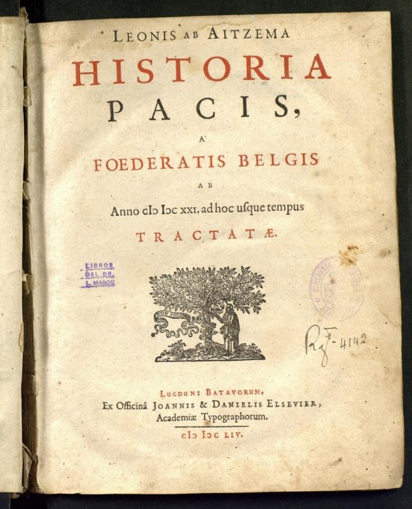 Miniatura de Leonis ab Aitzema Historia pacis a foederatis belgis ab anno MDCXXI, ab hoc usque tempus tractatae