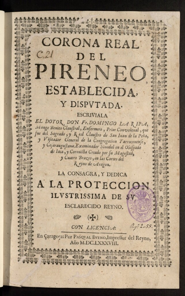 Miniatura de Corona real del Pireneo [sic], establecida y disputada