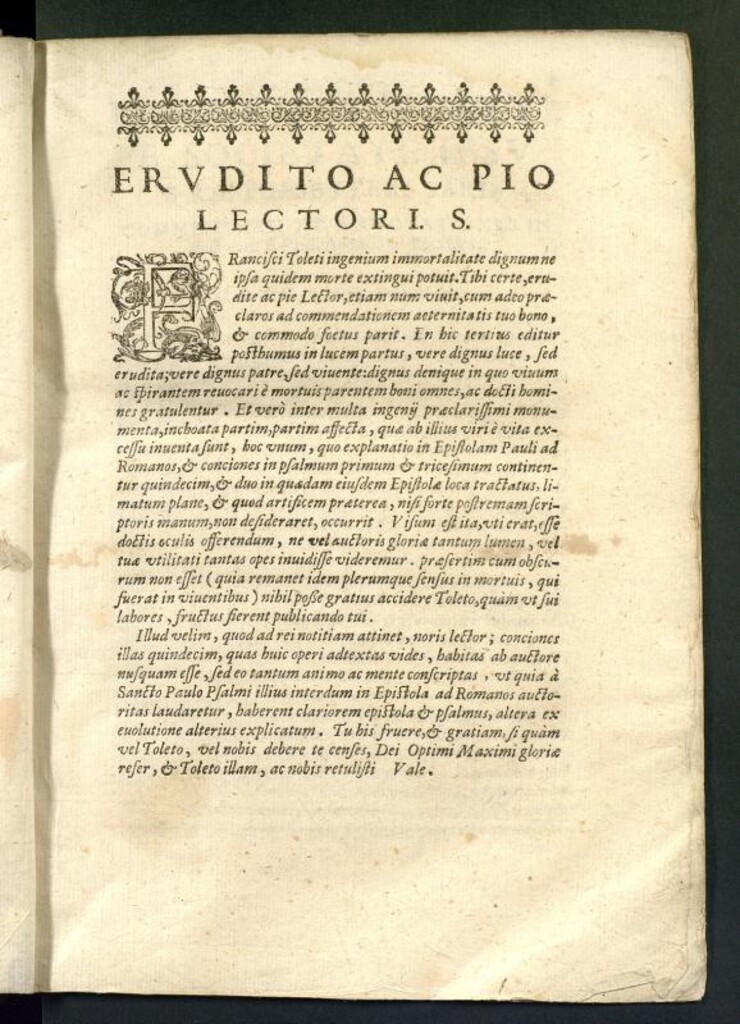 Miniatura de Francisci Toleti e Societate Iesu S. R. E. presbyteri card. commentarii et annotationes in epistolam B. Pauli apostoli ad romanos...