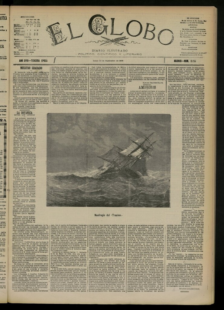 Miniatura de El Globo : diario ilustrado del 12 de septiembre de 1892, nº 6154