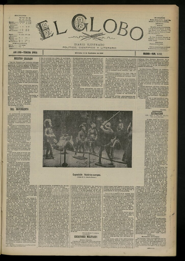 Miniatura de El Globo : diario ilustrado del 14 de septiembre de 1892, nº 6156