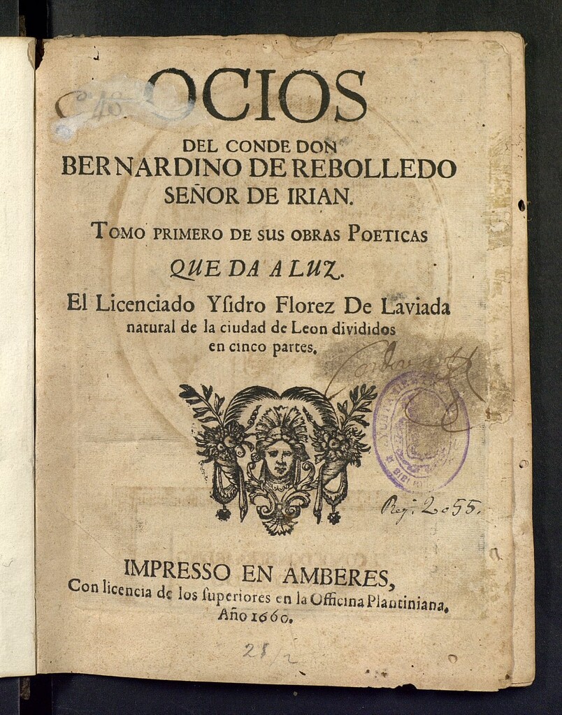 Miniatura de Ocios del Conde don Bernardino de Rebolledo... : tomo primero de sus obras poeticas