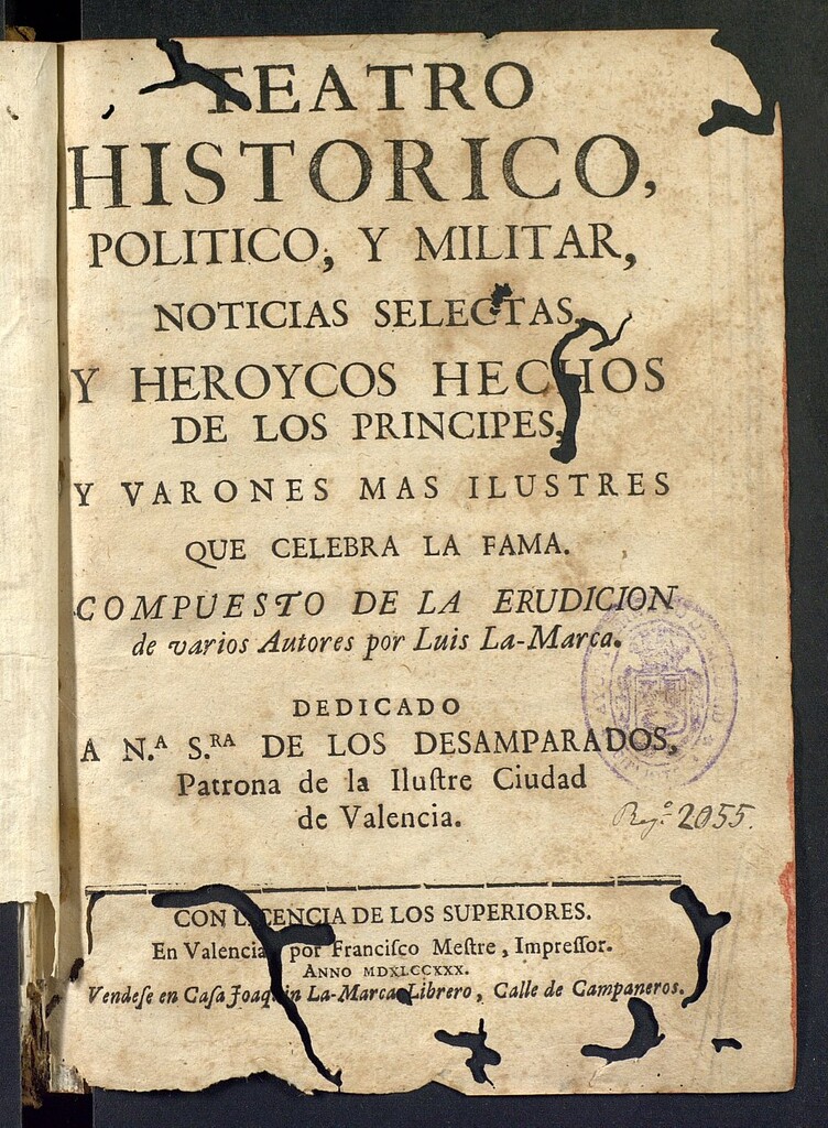 Miniatura de Teatro historico, politico, y militar, noticias selectas y heroycos hechos de los principes, y varones mas ilustres que celebra la Fama
