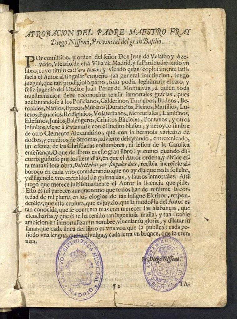 Miniatura de Para todos exemplos morales, humanos y divinos en que se tratan diversas ciencias materias y facultades : repartidos en los siete dias de la semana.