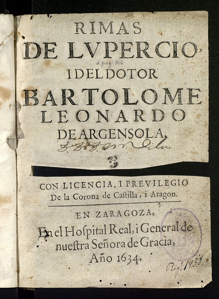 Miniatura de Rimas de Lupercio i del dotor Bartolome Leonardo de Argensola
