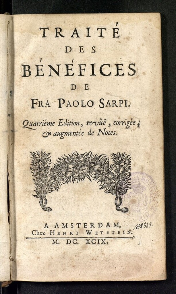 Miniatura de Traité des bénéfices de Fra Paolo Sarpi