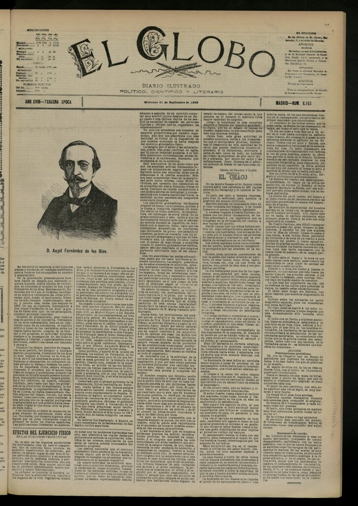 Miniatura de El Globo : diario ilustrado del 21 de septiembre de 1892, nº 6163