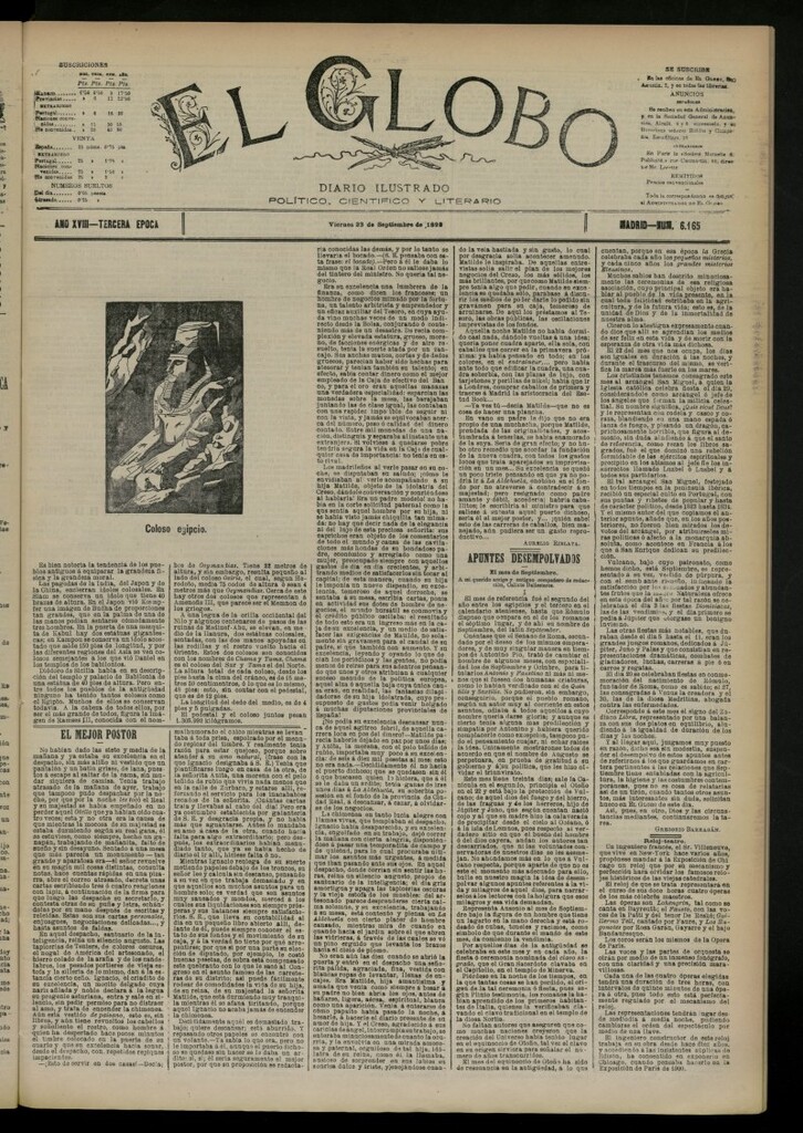 Miniatura de El Globo : diario ilustrado del 23 de septiembre de 1892, nº 6165