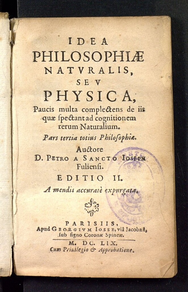 Miniatura de Idea philosophiae naturalis seu physica : paucis multa complectens de iis quae spectant ad cognitionem rerum naturalium. Pars tertia totius philosophiae