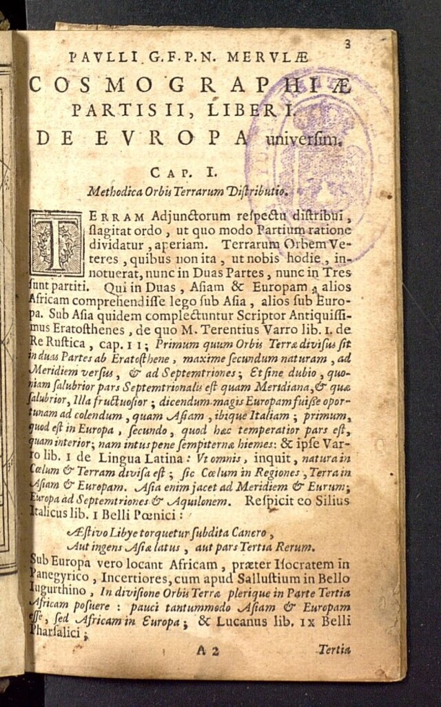 Miniatura de [P. Merulae Cosmographiae partis II, lib. I et II, quibus uniuersim Europa & speciatim Hispania describitur]
