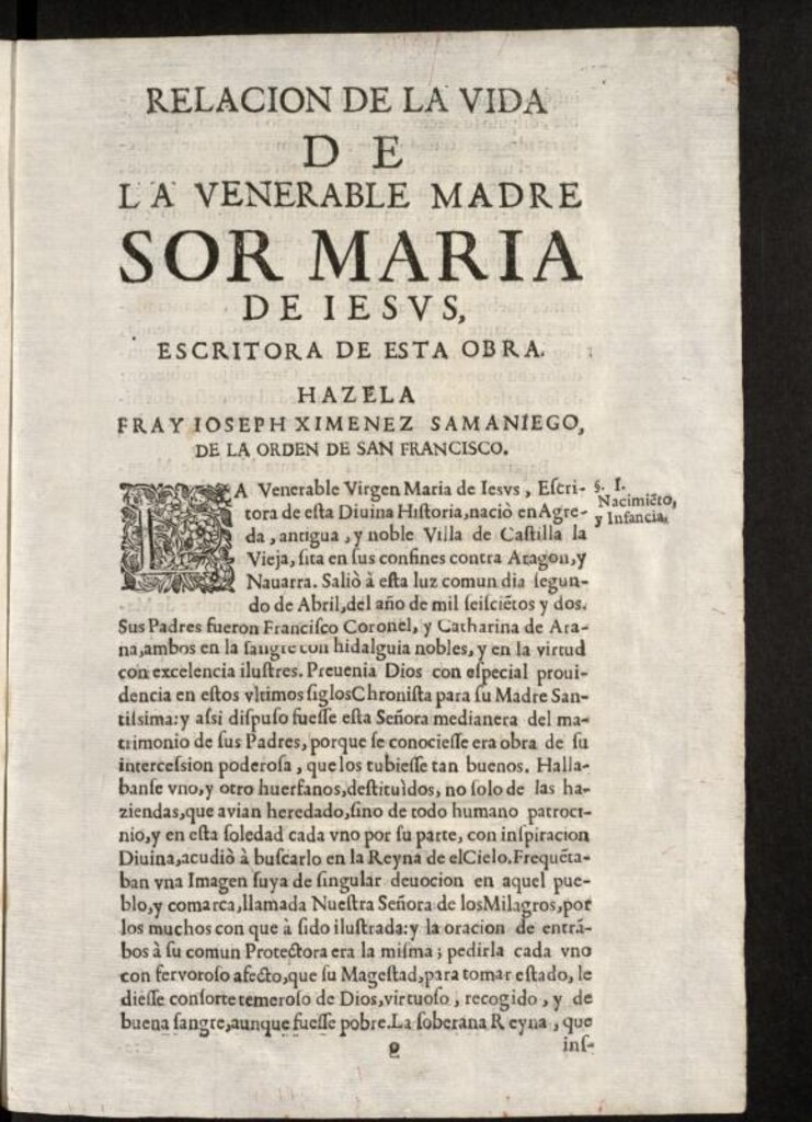 Miniatura de [Relacion de la vida de la venerable madre Sor Maria de Iesus, escritora de esta obra / hazela Fray Ioseph Ximenez Samaniego de la Orden de San Francisco]