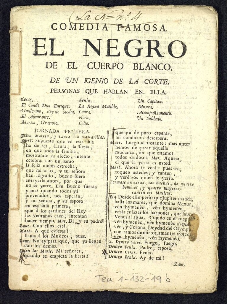 Miniatura de Comedia famosa, El negro del cuerpo blanco, y el esclavo de su honra
