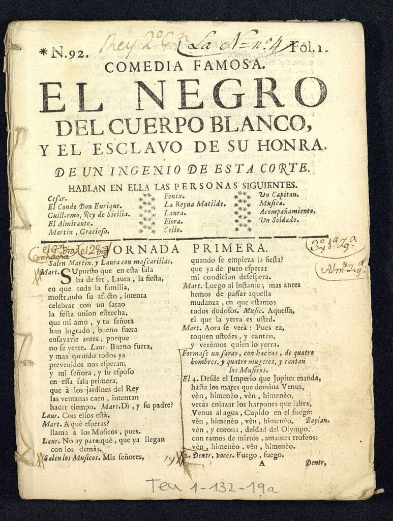 Miniatura de Comedia famosa, El negro del cuerpo blanco, y el esclavo de su honra