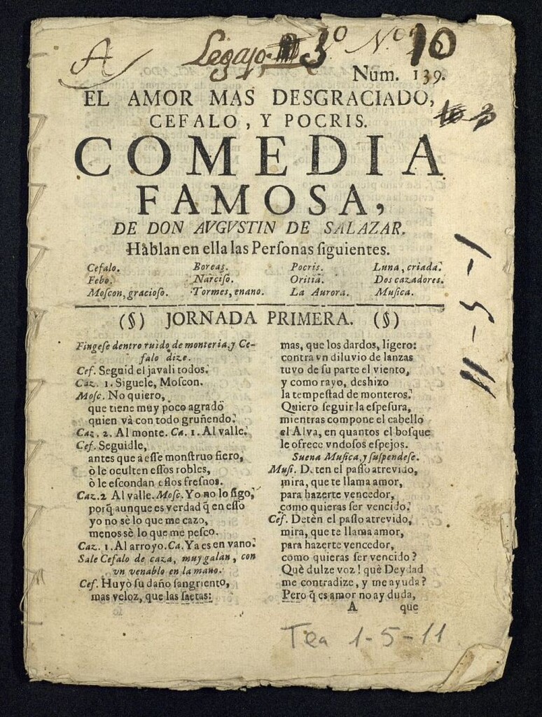 Miniatura de El amor mas desgraciado, Cefalo y Pocris Comedia famosa