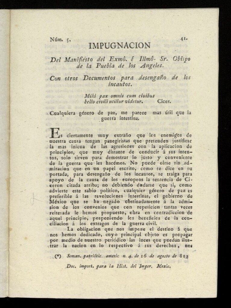 Miniatura de Impugnación del manifiesto del Excmo. e Illmó. Sr. Obispo de la Puebla de los Angeles
