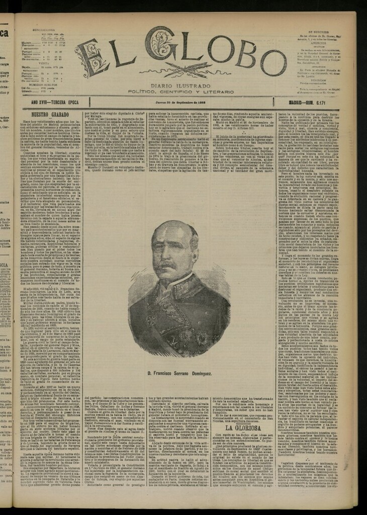 Miniatura de El Globo : diario ilustrado del 29 de septiembre de 1892, nº 6171
