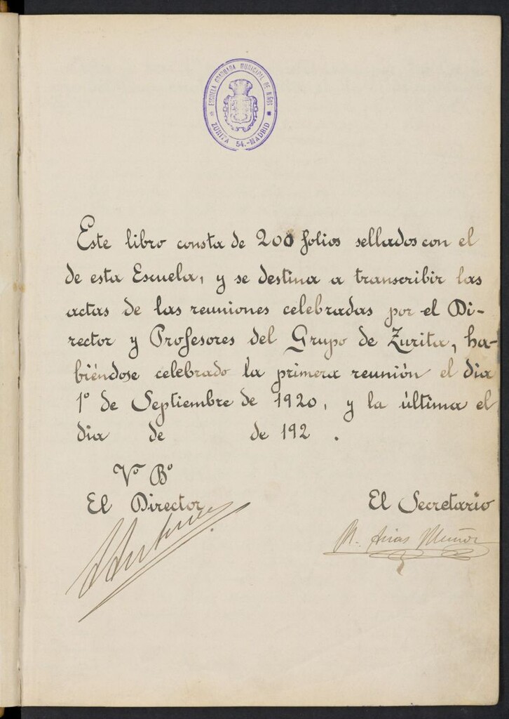 Miniatura de Libro de Actas de la Escuela Graduada Zurita   (Septiembre 1920-1945)