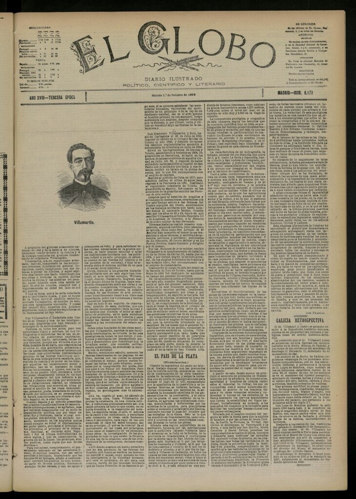 Miniatura de El Globo : diario ilustrado del 1 de octubre de 1892, nº 6173