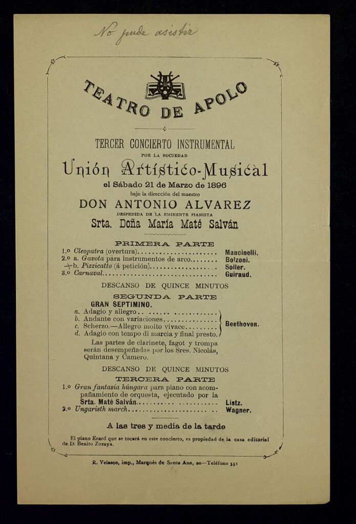 Miniatura de Programa concierto: Teatro de Apolo 1896