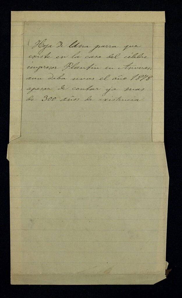 Miniatura de Nota manuscrita de Jesús de Monasterio tras la visita a la casa de Plantin en Amberes