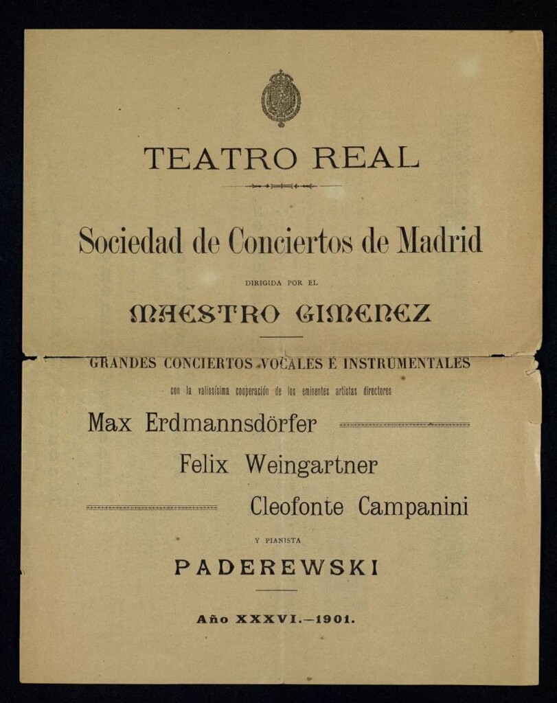 Miniatura de Grandes conciertos vocales e instrumentales. Año XXXVI. Teatro Real, 1901