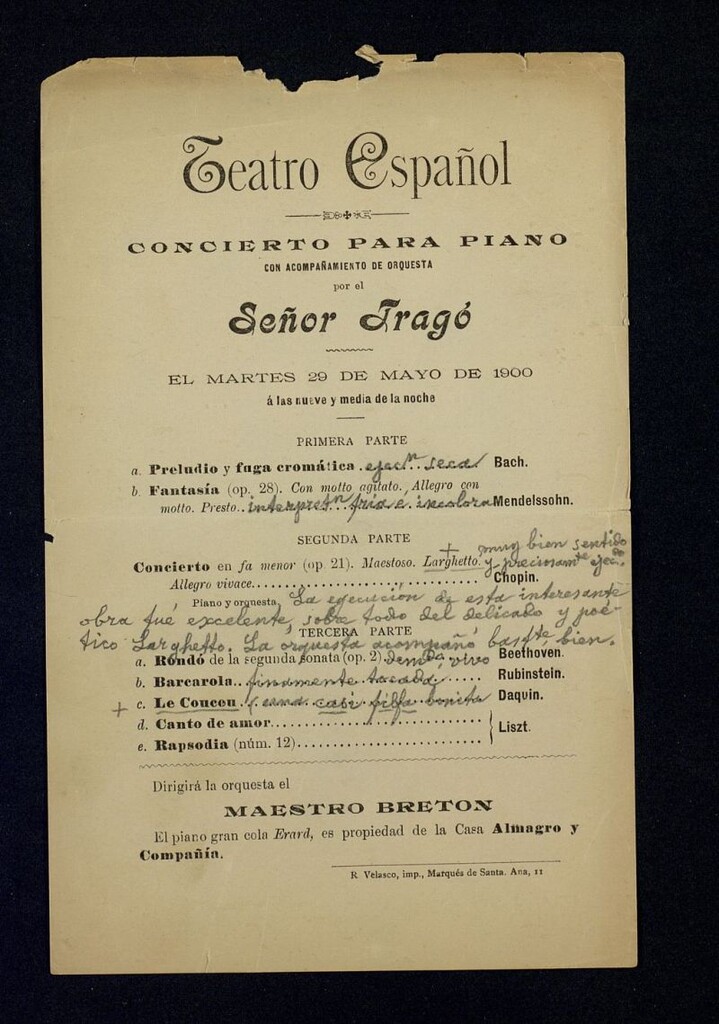 Miniatura de Programas de Conciertos: Teatro Español, 1900