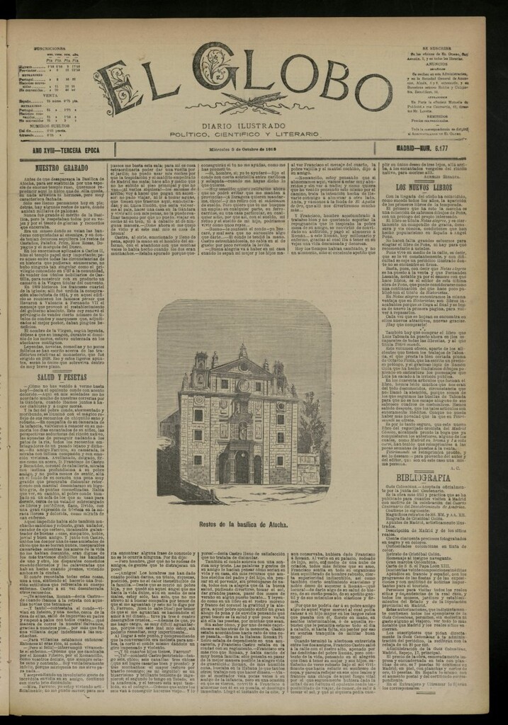 Miniatura de El Globo : diario ilustrado del 5 de octubre de 1892, nº 6177