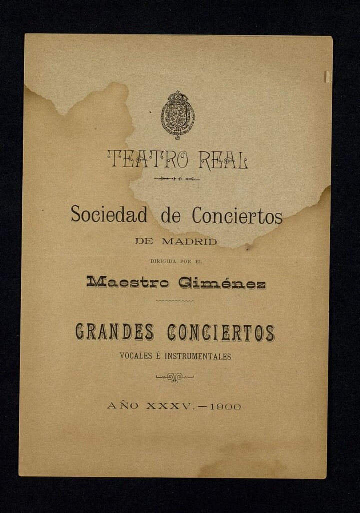 Miniatura de Grandes conciertos vocales e instrumentales. Año XXXV. Teatro Real, 1900