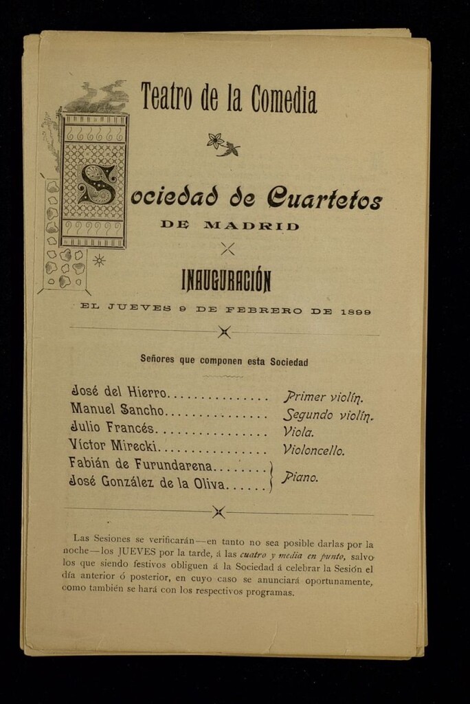 Miniatura de Programas de Conciertos: Teatro dela Comedia, 1899