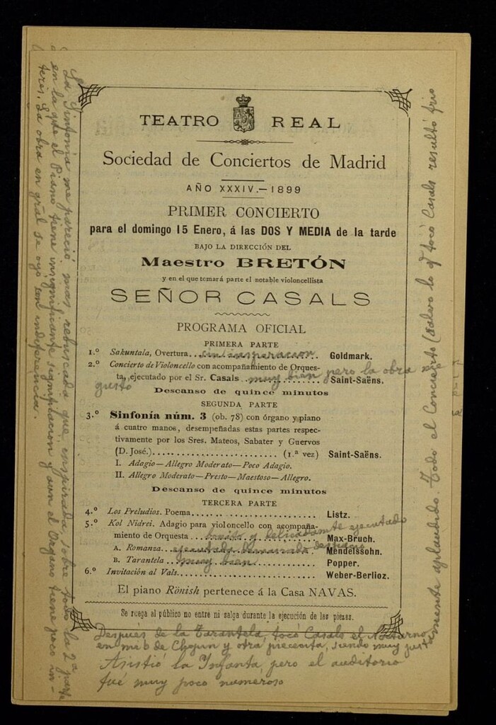 Miniatura de Programas de Conciertos. Año XXXIV: Teatro Real, 1899