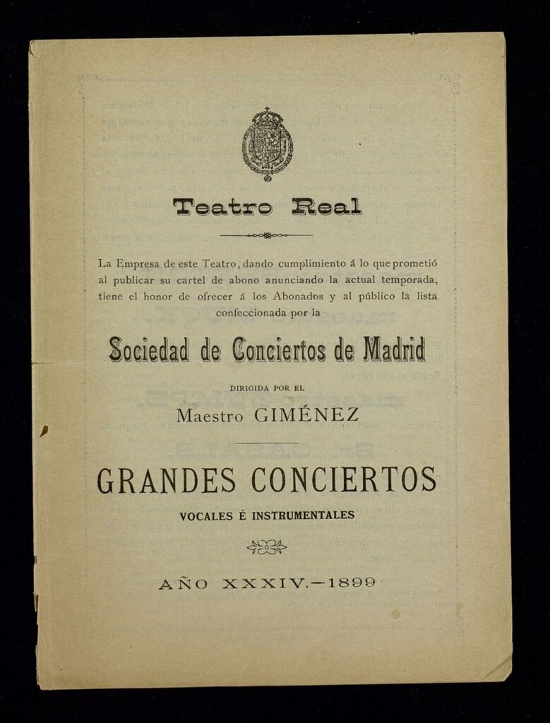 Miniatura de Grandes conciertos vocales e instrumentales. Año XXXIV. Teatro Real, 1899