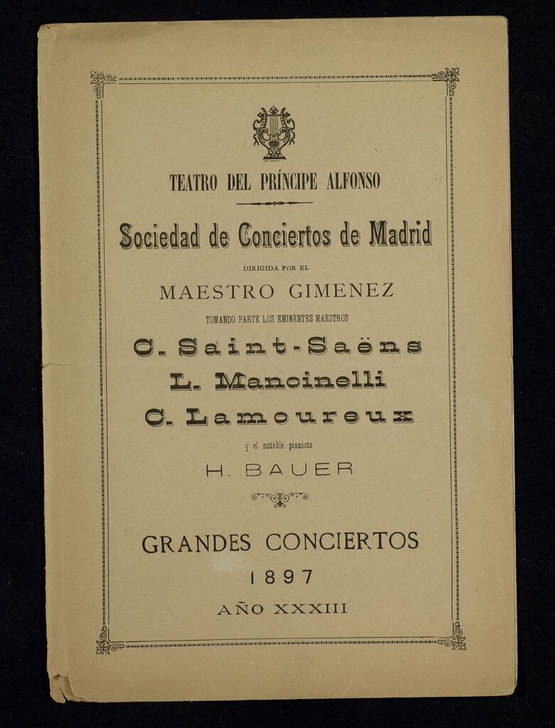 Miniatura de Grandes conciertos. Año XXXIII. Teatro del Principe Alfonso, 1897