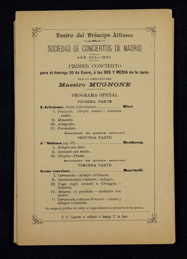 Miniatura de Programas de Conciertos. Año XXX: Teatro del Príncipe Alfonso, 1895