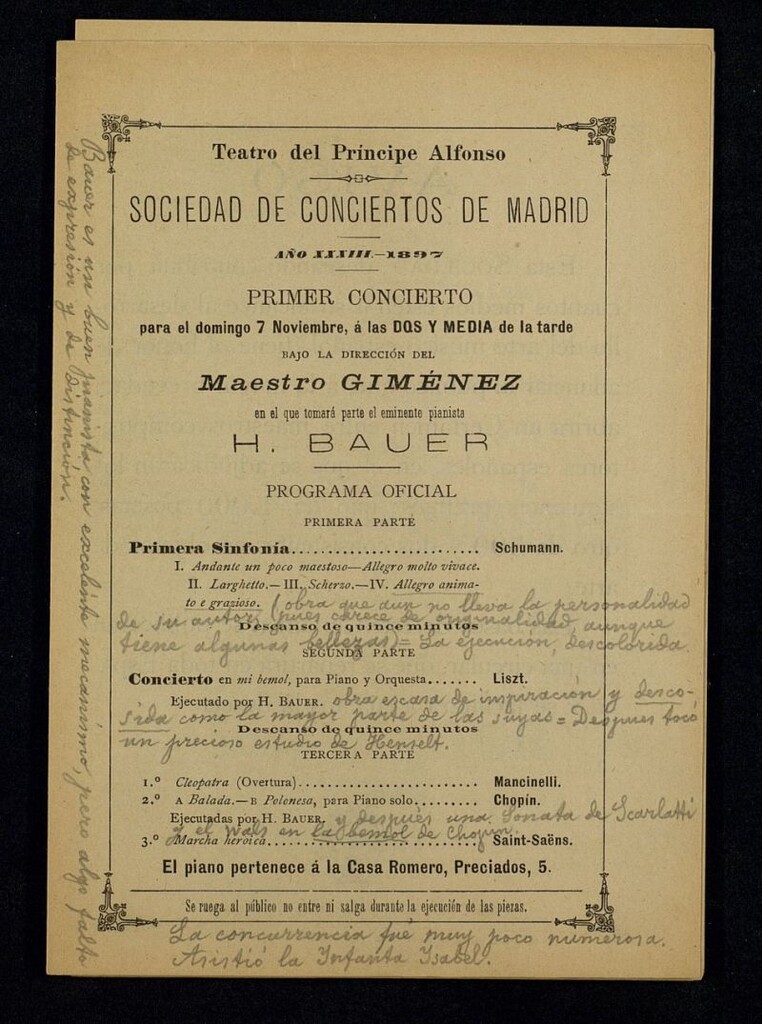 Miniatura de Programas de Conciertos. Año XXXIII: Teatro del Príncipe Alfonso, 1897