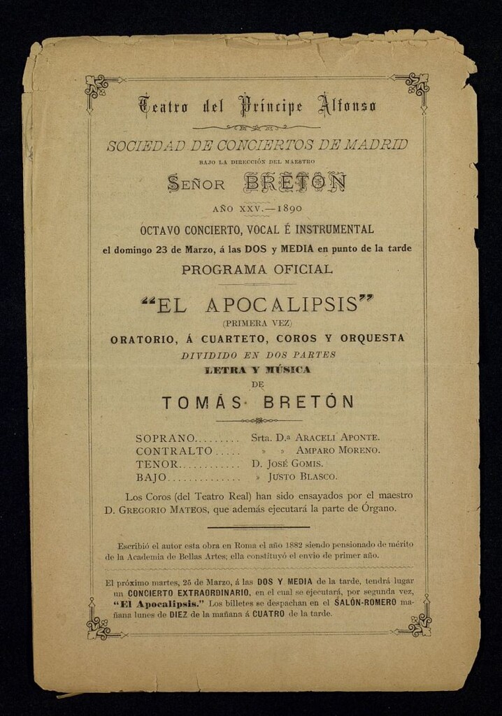 Miniatura de Programas de Conciertos. Año XXIV: Teatro del Príncipe Alfonso, 1890