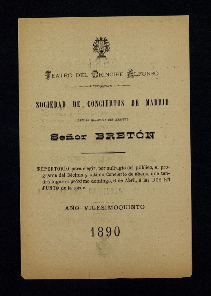 Miniatura de Lista de sufragio para repertorio y resultado. Teatro del Príncipe Alfonso, 1890